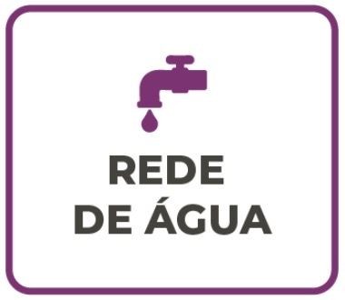 Purple faucet icon with text 'REDE DE ÁGUA' in a rectangular border.