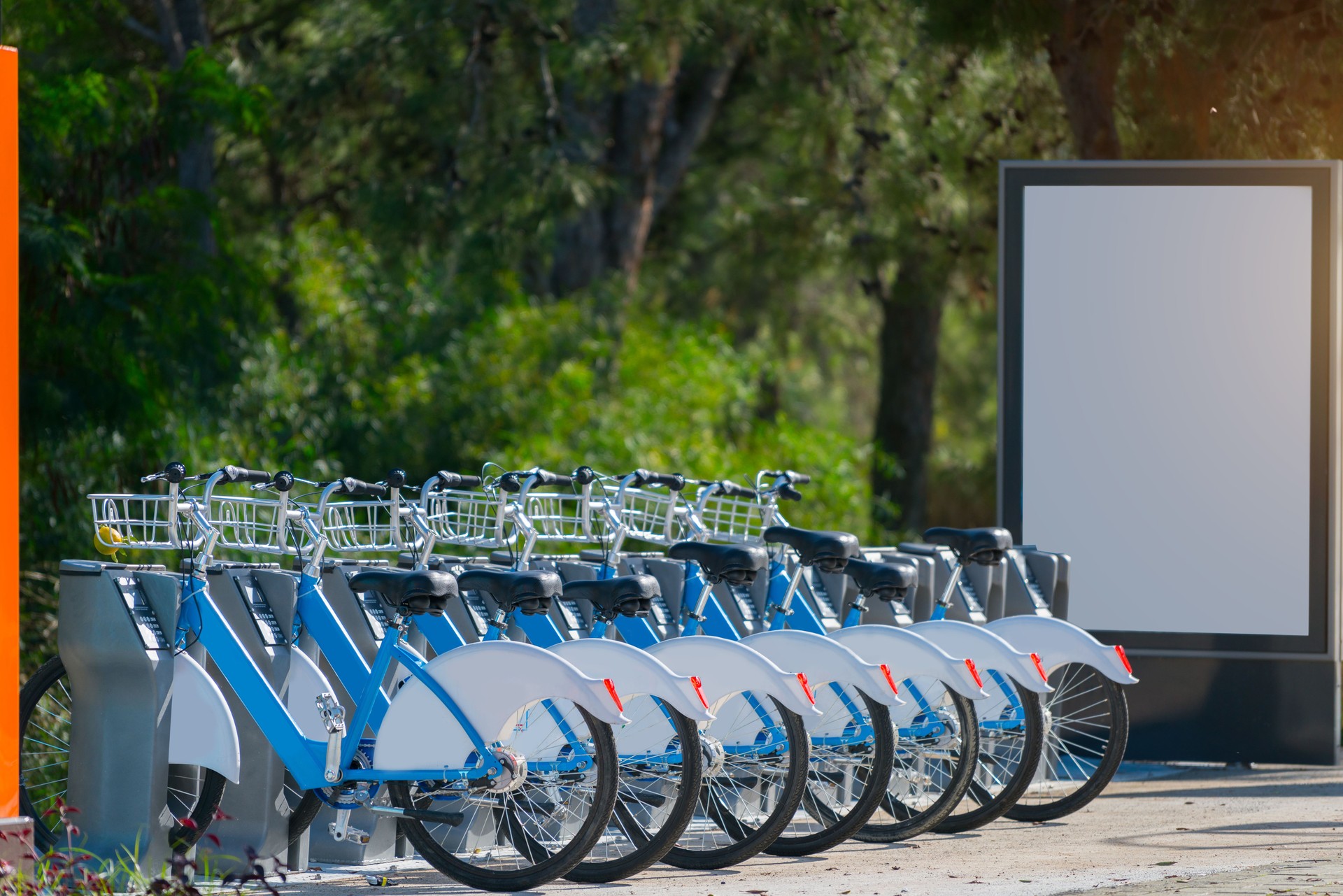 Aluguer de bicicletas em pé na fila na rua