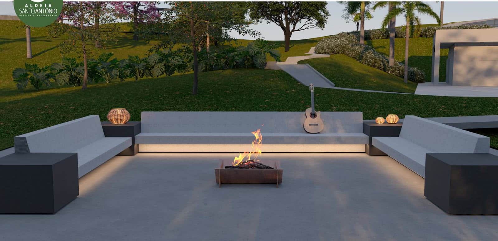 Área de luau com fogo de chão