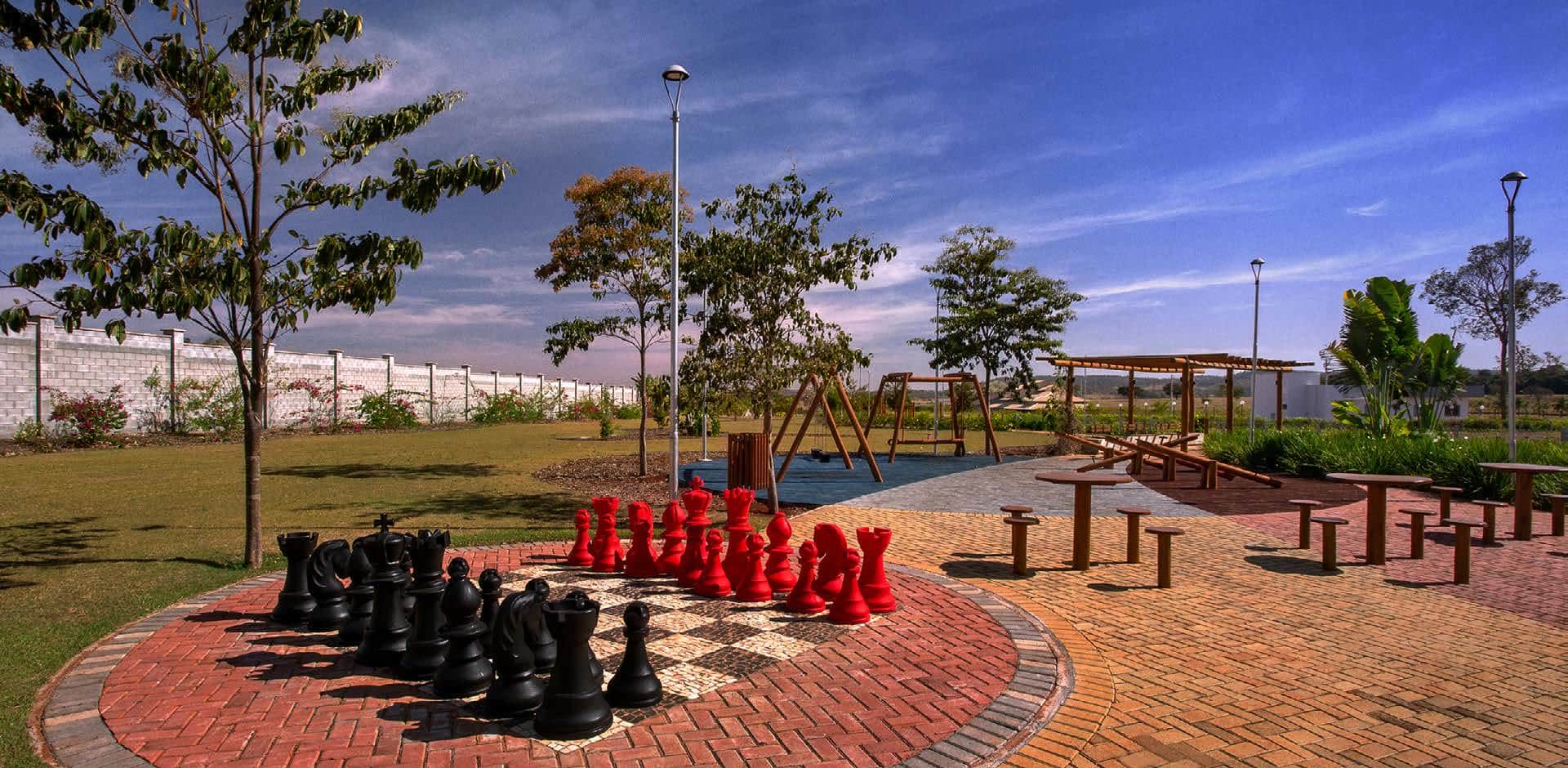 Praça com xadrez gigante, foto real