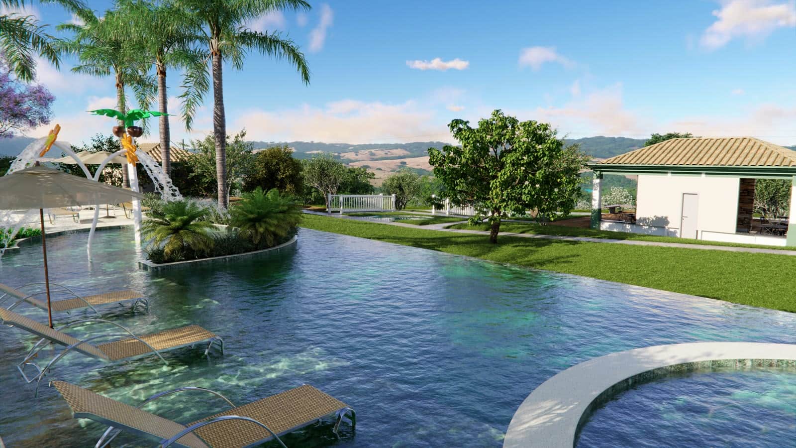 Piscinas de borda infinita, coreto e varanda gourmet coloniais.