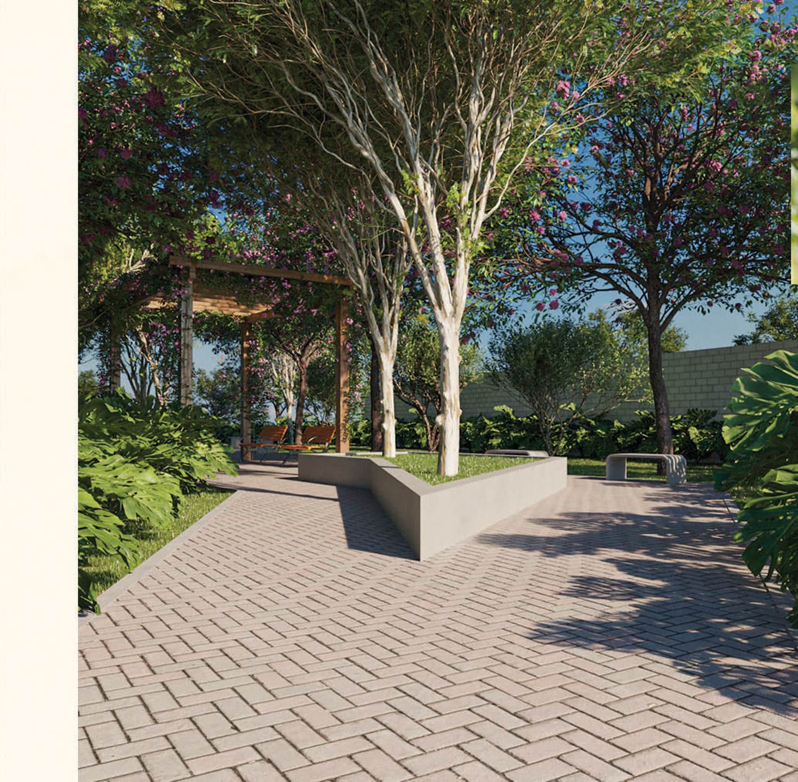 Praça zen do condomínio, perspectiva ilustrativa