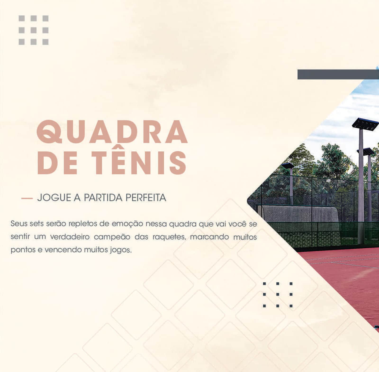 Quadra de tênis, perspectiva ilustrativa