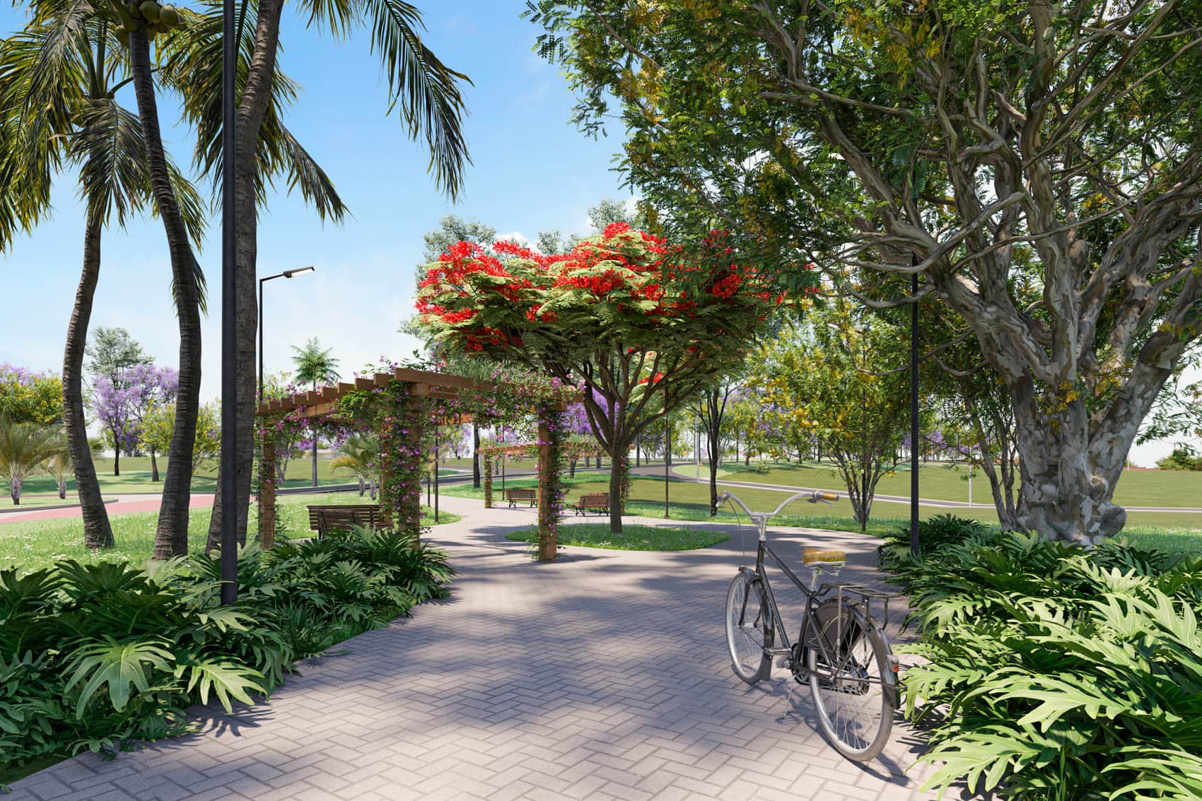Praça zen do condomínio, perspectiva ilustrativa