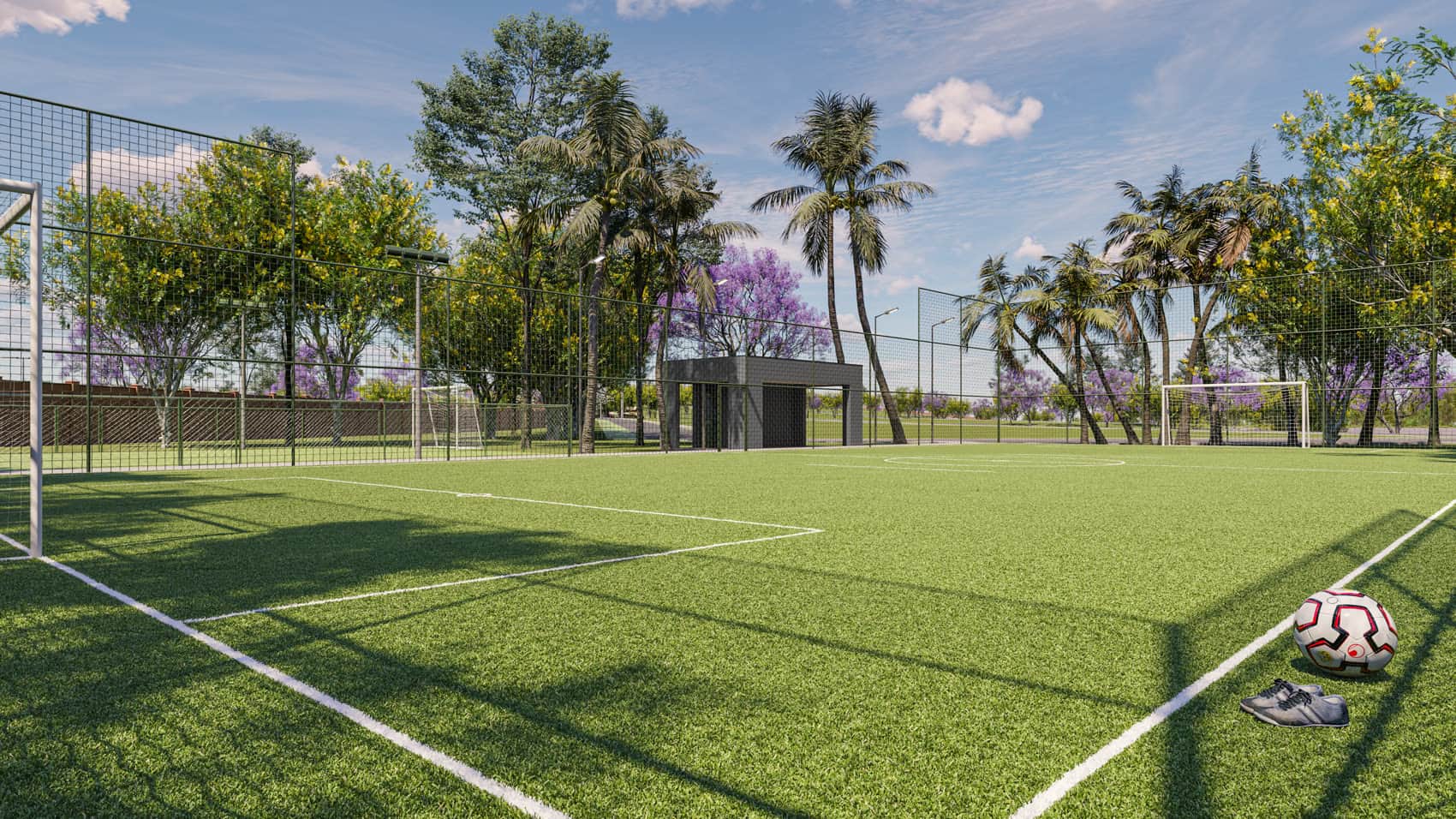 Campo de futebol society, perspectiva ilustrativa