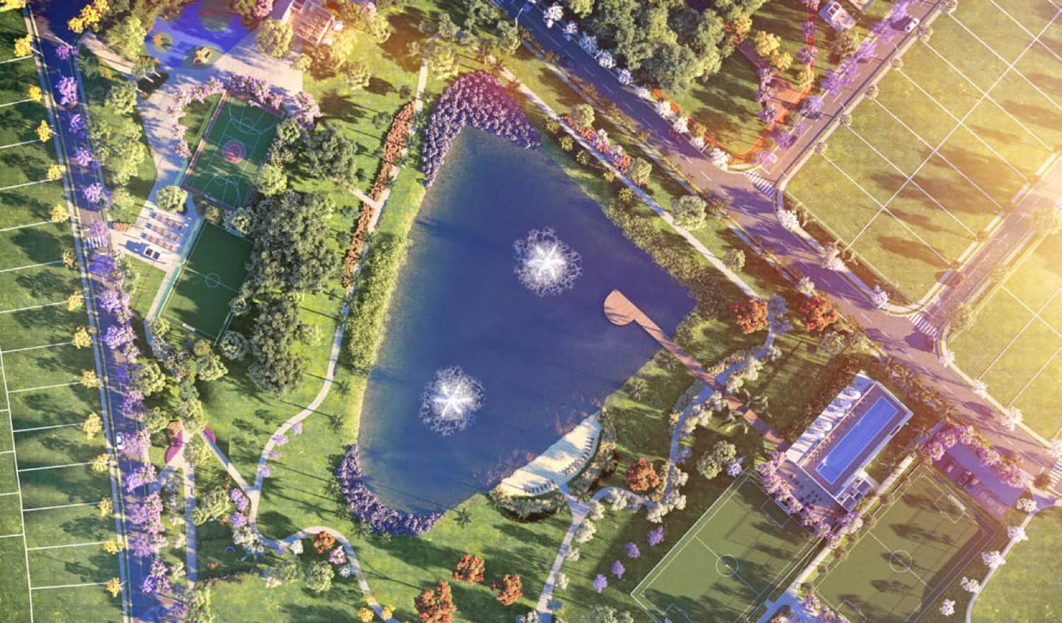Um lago com praia, e 111 mil m² de verde em volta.