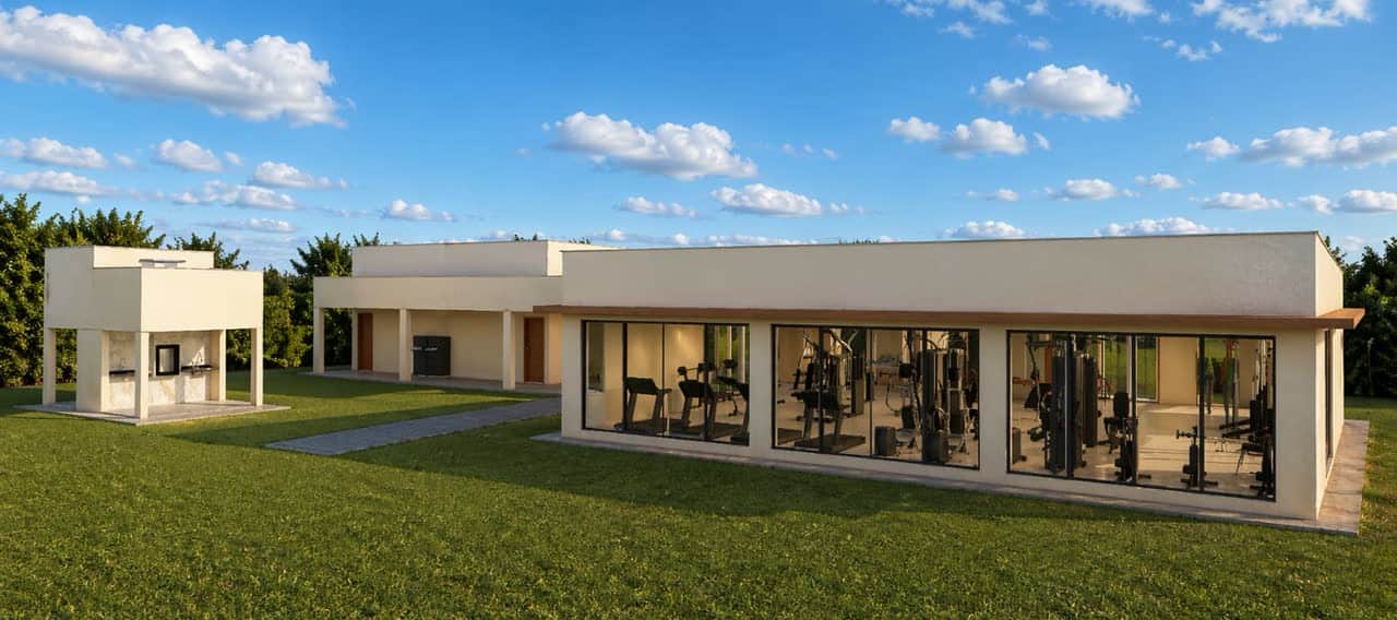 Academia coberta de 240 m², perspectiva ilustrativa